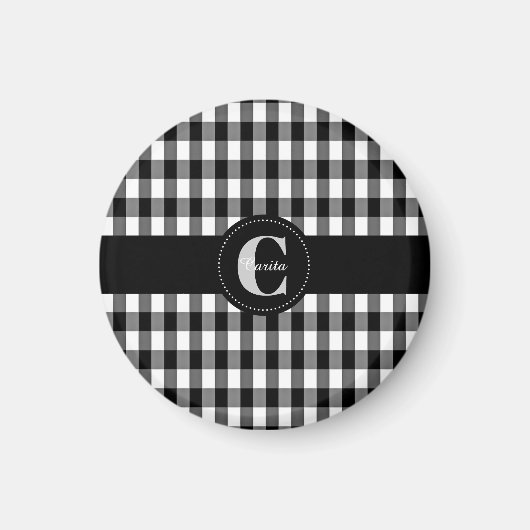 Monogrammed Black/White Gingham Magnet (Voorkant)