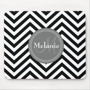Monogrammed Black White Grey Chevron Quatrefoil Muismat