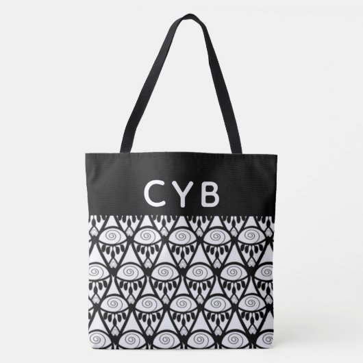 Monogrammed Black & White Henna Pattern Tas (Voorkant)