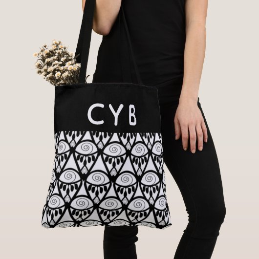 Monogrammed Black & White Henna Pattern Tas (Dichtbij)