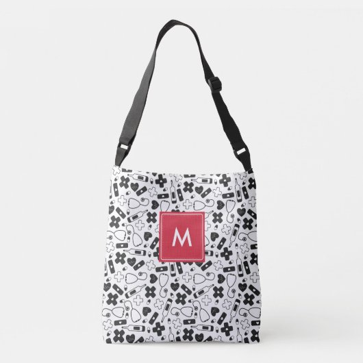 Monogrammed Black White Medical Pattern Neurse Crossbody Tas (Achterkant)