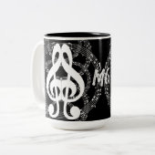 Monogrammed Black & White Mirror Afbeelding Music Tweekleurige Koffiemok (Voorkant links)