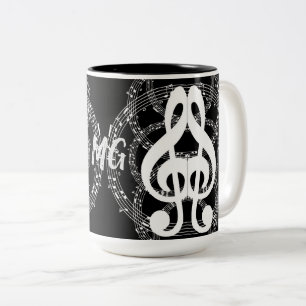 Monogrammed Black & White Mirror Afbeelding Music Tweekleurige Koffiemok