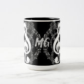 Monogrammed Black & White Mirror Afbeelding Music Tweekleurige Koffiemok (Center)