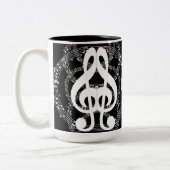 Monogrammed Black & White Mirror Afbeelding Music Tweekleurige Koffiemok (Links)
