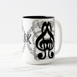 Monogrammed Black & White Mirror Afbeelding Music Tweekleurige Koffiemok