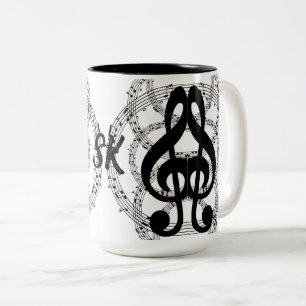 Monogrammed Black & White Mirror Afbeelding Music  Tweekleurige Koffiemok