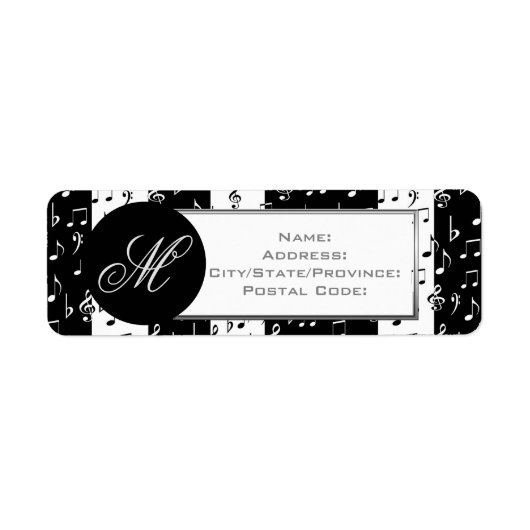 Monogrammed Black & White Musical Stripes Labels 2 (Voorkant)