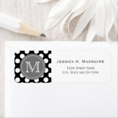 Monogrammed Black White Polka Dot Pattern Etiket (Insitu)