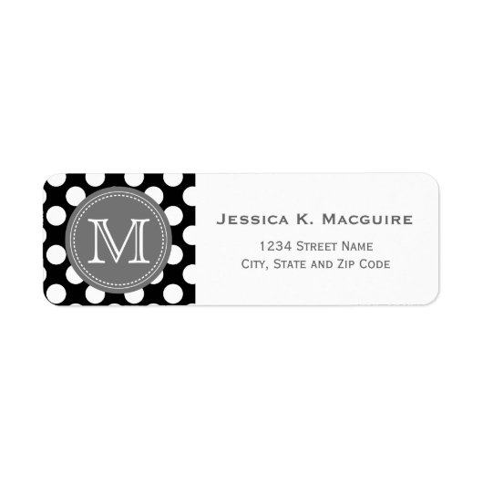 Monogrammed Black White Polka Dot Pattern Etiket (Voorkant)