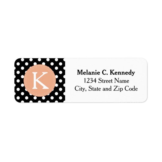Monogrammed Black White Polka Dot Pattern Etiket (Voorkant)