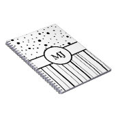 Monogrammed Black White Polka Dots and Stripes Notitieboek (Rechterzijde)