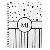 Monogrammed Black White Polka Dots and Stripes Notitieboek (Voorkant)