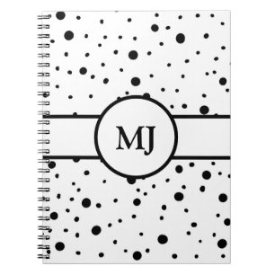 Monogrammed Black White Polka Dots Notitieboek