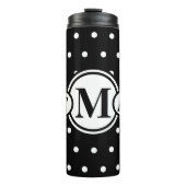 Monogrammed Black White Polka Dots Thermosbeker (Voorkant)