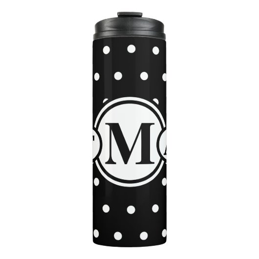 Monogrammed Black White Polka Dots Thermosbeker (Voorkant)