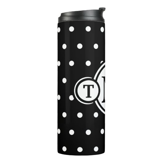 Monogrammed Black White Polka Dots Thermosbeker (Gedraaid links)