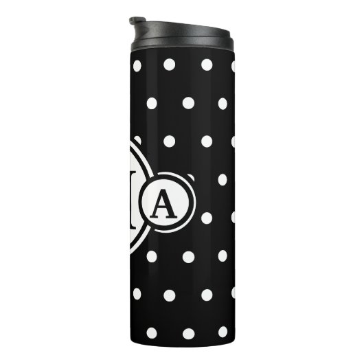 Monogrammed Black White Polka Dots Thermosbeker (Geroteerd rechts)