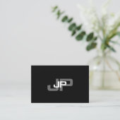 Monogrammed Black White Simple Modern Sjabloon Visitekaartje (Staand voorkant)