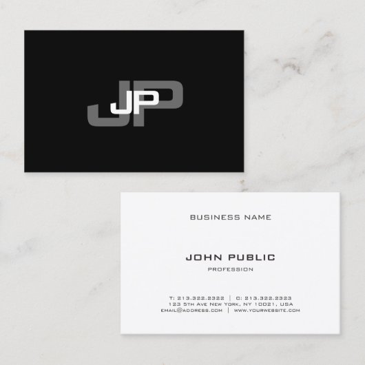Monogrammed Black White Simple Modern Sjabloon Visitekaartje (Voorkant / Achterkant)