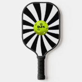 Monogrammed Black, White Starburst Striped Pickleball Paddle (Voorkant)