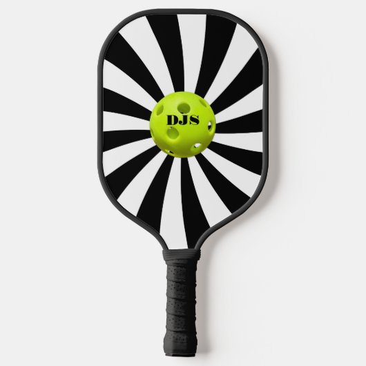 Monogrammed Black, White Starburst Striped Pickleball Paddle (Achterkant)