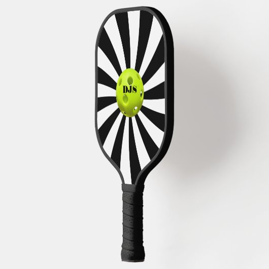 Monogrammed Black, White Starburst Striped Pickleball Paddle (Links)