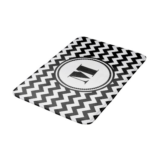 Monogrammed Black White Striped Chevron Pattern Badmat (Gekanteld)