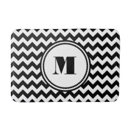 Monogrammed Black White Striped Chevron Pattern Badmat