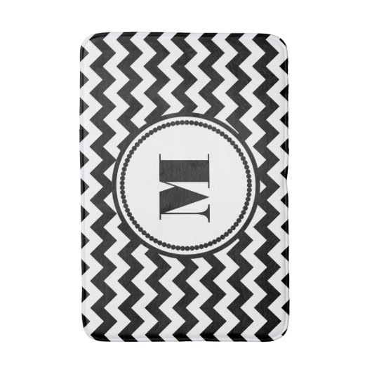 Monogrammed Black White Striped Chevron Pattern Badmat (Voorkant Verticaal)