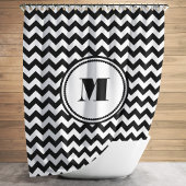 Monogrammed Black White Striped Chevron Pattern Douchegordijn