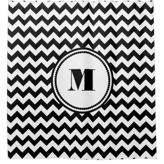Monogrammed Black White Striped Chevron Pattern Douchegordijn (Voorkant)