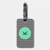 Monogrammed Black, White Zee Foam Chevron Pattern Bagagelabel (Achterkant verticaal)