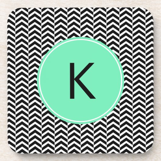Monogrammed Black, White Zee Foam Chevron Pattern Drankjes Onderzetter (Voorkant)