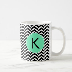 Monogrammed Black, White Zee Foam Chevron Pattern Koffiemok