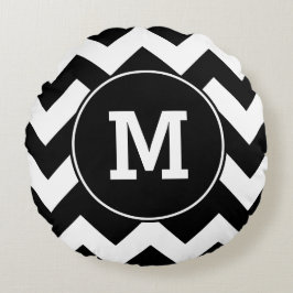 Monogrammed Black Zigzag Pattern Rond Kussen