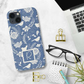 Monogrammed Blauw en Crème Vogels en Bloesems Case-Mate iPhone Case