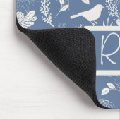 Monogrammed Blauw en Crème Vogels en Bloesems Muismat (Hoek)