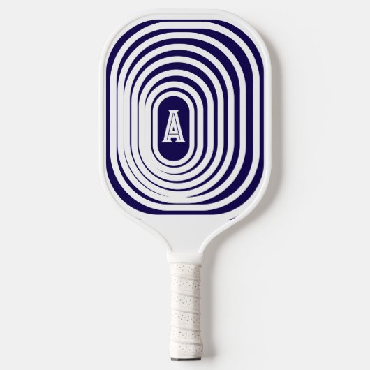 Monogrammed blauw en wit optische illusie pickleball paddle (Voorkant)