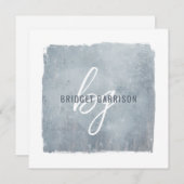 Monogrammed Blauw Grijs Geschilderd Borstel Notitiekaartje (Voorkant / Achterkant)