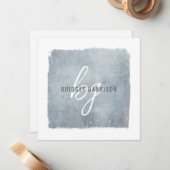 Monogrammed Blauw Grijs Geschilderd Borstel Notitiekaartje (Voorkant / Achterkant in situ)