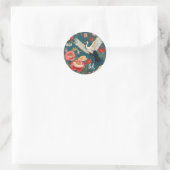 Monogrammed Blauw & Rood Bloemen & Kranen Chinoise Ronde Sticker (Tas)