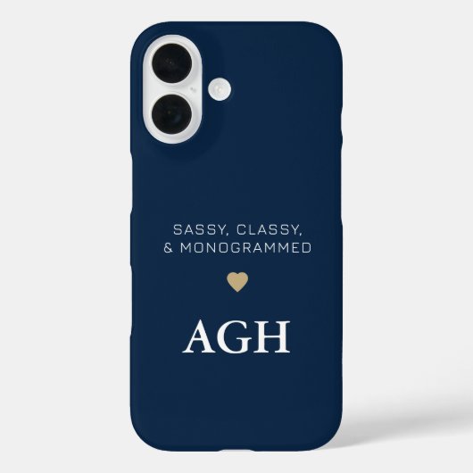 Monogrammed Blauw Wit Grappig Typografie Gouden Ha Case-Mate iPhone Case (Achterkant)