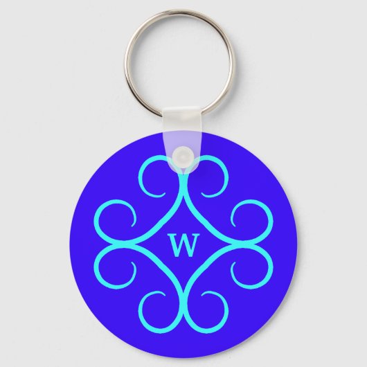 Monogrammed blauwe aqua  helder sleutelhanger (Voorkant)