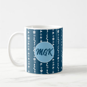 Monogrammed Blauwe Mok - Wit Graphic Line Pattern