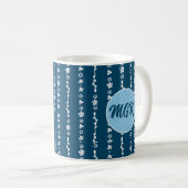 Monogrammed Blauwe Mok - Wit Graphic Line Pattern (Voorkant rechts)