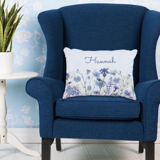 Monogrammed Blauwe Waterverf Wildbloem kwekerij Accent Kussen