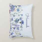 Monogrammed Blauwe Waterverf Wildbloem kwekerij Accent Kussen (Voorkant(Verticaal))