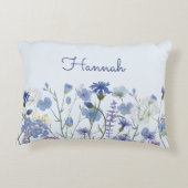Monogrammed Blauwe Waterverf Wildbloem kwekerij Accent Kussen (Achterkant)