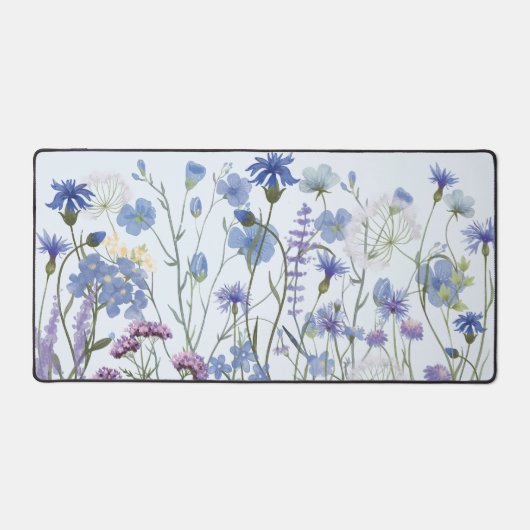 Monogrammed Blauwe Waterverf Wildflower Garden Bureaumat (Voorkant)